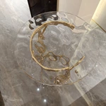 Gold Sculptural Side Table with Clear Ripple Acrylic Top and Organic Metal Base